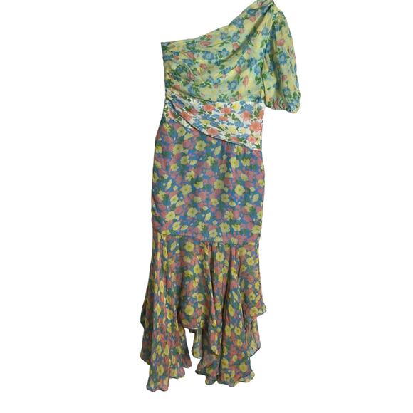 Amur Jaylah Patchwork Floral Print Silk Asymmetrical Midi Dress Size 4 - Picture 15 of 16